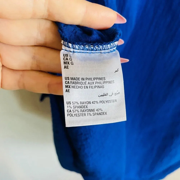 ALFANI Size Large Blouse - Blue Tunic Top Crinkle Lightweight - Picture 7 of 9